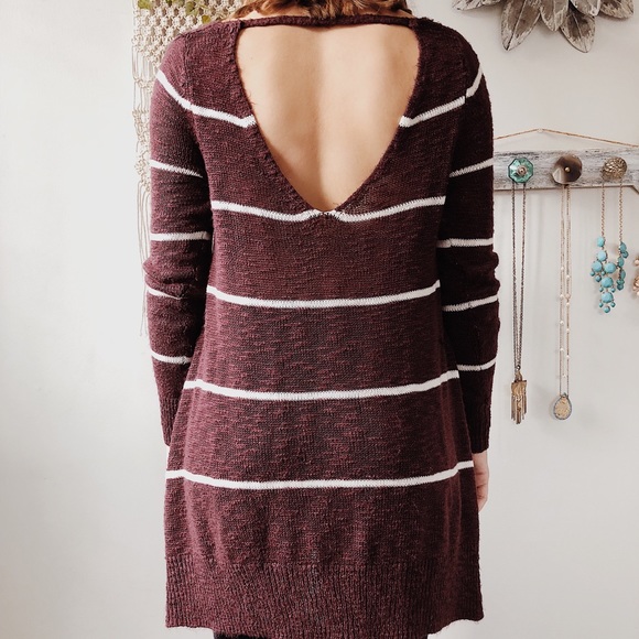 oversized burgundy striped sweater - Picture 2 of 2